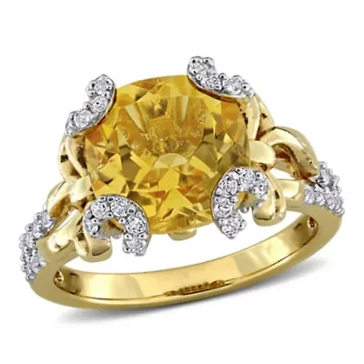 Citrine & White Topaz Ring Yellow Plated Sterling Silver