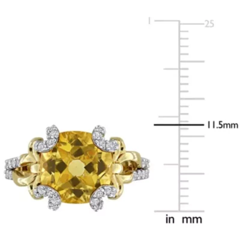 Citrine & White Topaz Ring Yellow Plated Sterling Silver