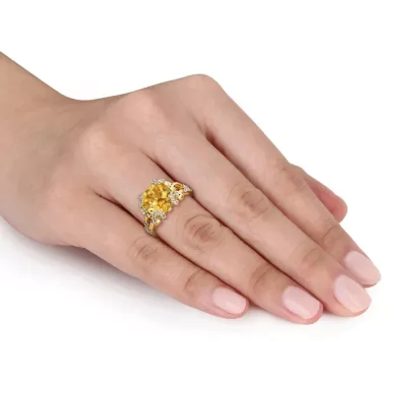 Citrine & White Topaz Ring Yellow Plated Sterling Silver