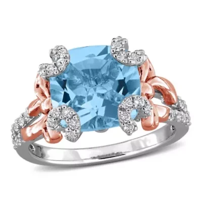 Sky Blue & White Topaz Ring Two-tone Silver