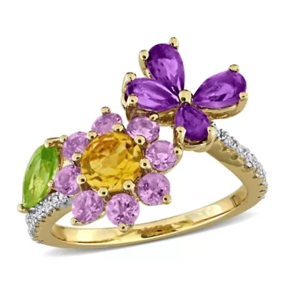 Multi-Gemstone Ring Yellow Plated Sterling Silver