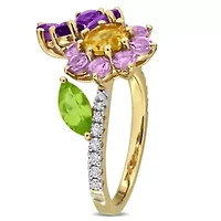 Multi-Gemstone Ring Yellow Plated Sterling Silver