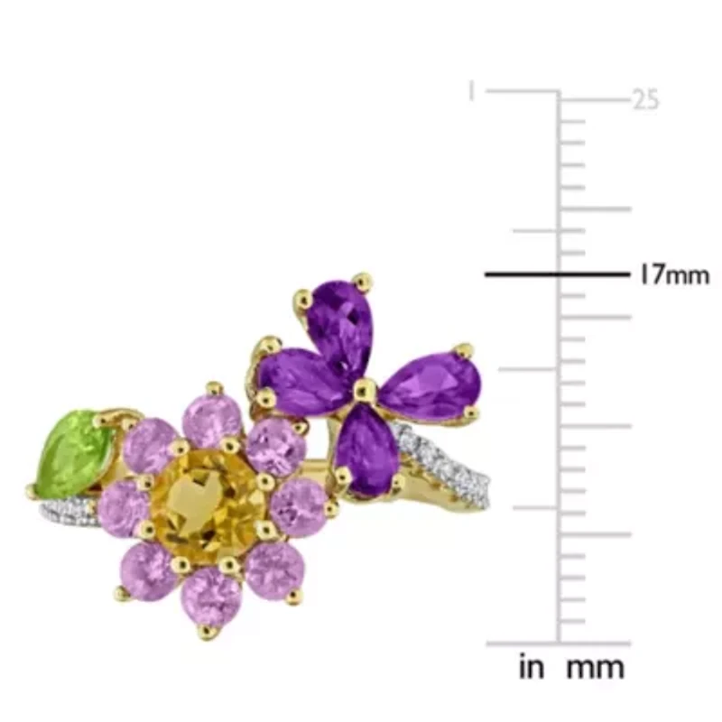 Multi-Gemstone Ring Yellow Plated Sterling Silver