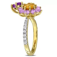 Amethyst-Africa, White Topaz, Rose De France & Citrine Ring Yellow Plated Sterling Silver