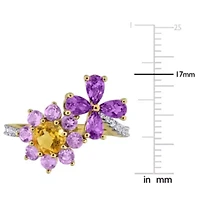 Amethyst-Africa, White Topaz, Rose De France & Citrine Ring Yellow Plated Sterling Silver