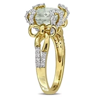 Green Quartz & White Topaz Ring Yellow Plated Sterling Silver