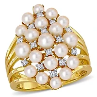 Diamond & Freshwater Cultured Pearl Ring Yellow Plated Sterling Silver
