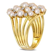 Diamond & Freshwater Cultured Pearl Ring Yellow Plated Sterling Silver