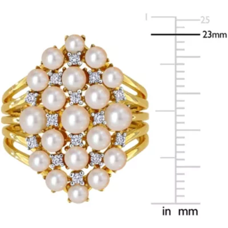 Diamond & Freshwater Cultured Pearl Ring Yellow Plated Sterling Silver