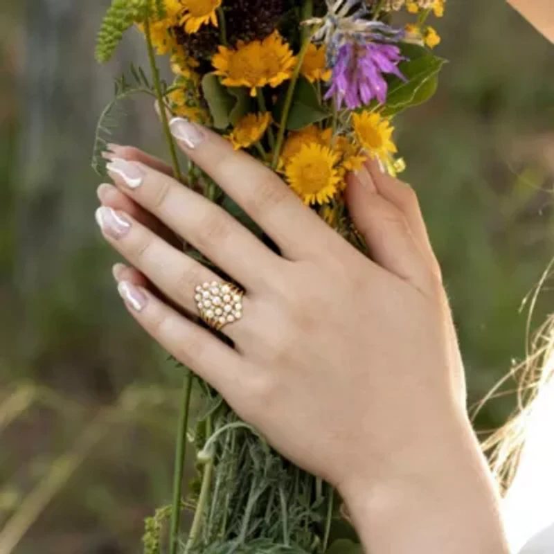 Diamond & Freshwater Cultured Pearl Ring Yellow Plated Sterling Silver