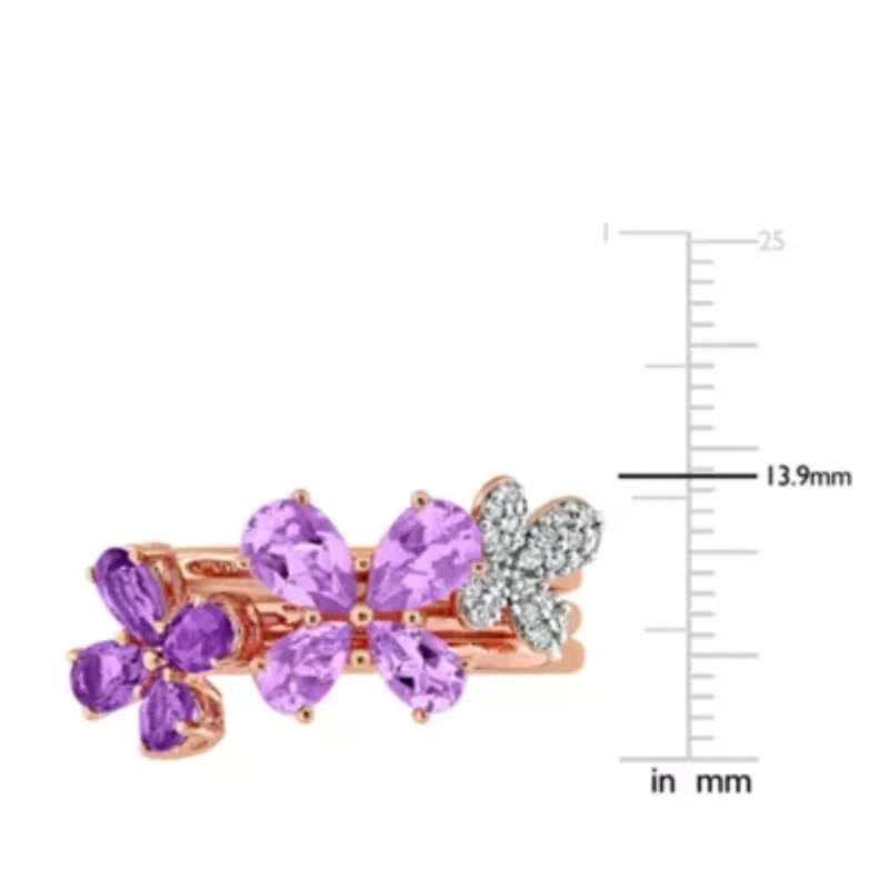 Diamond, Amethyst-Africa & Rose De France Ring Plated Sterling Silver