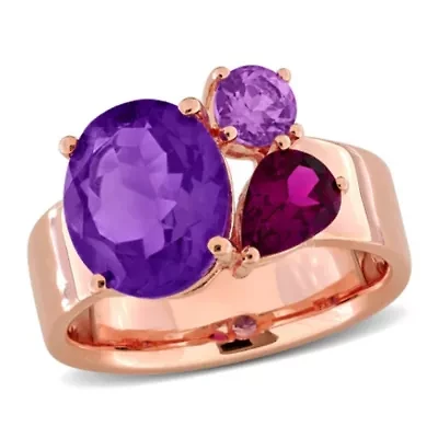 Amethyst-Africa, Rhodolite & Amethyst Ring Rose Plated Sterling Silver