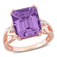 Amethyst & White Topaz Ring Rose Plated Sterling Silver