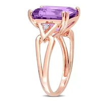 Amethyst & White Topaz Ring Rose Plated Sterling Silver