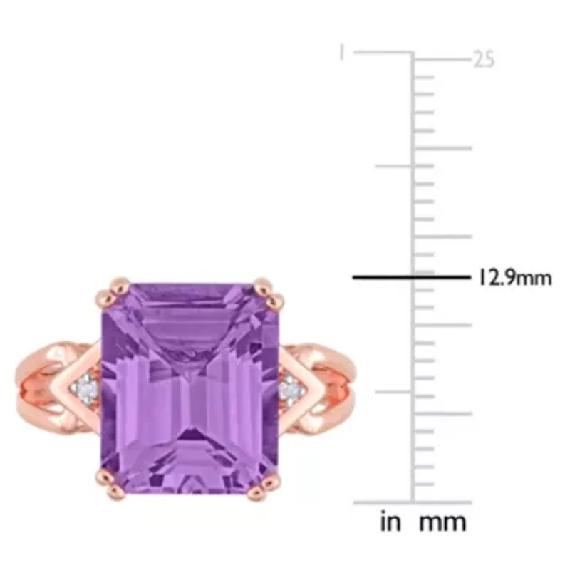 Amethyst & White Topaz Ring Rose Plated Sterling Silver