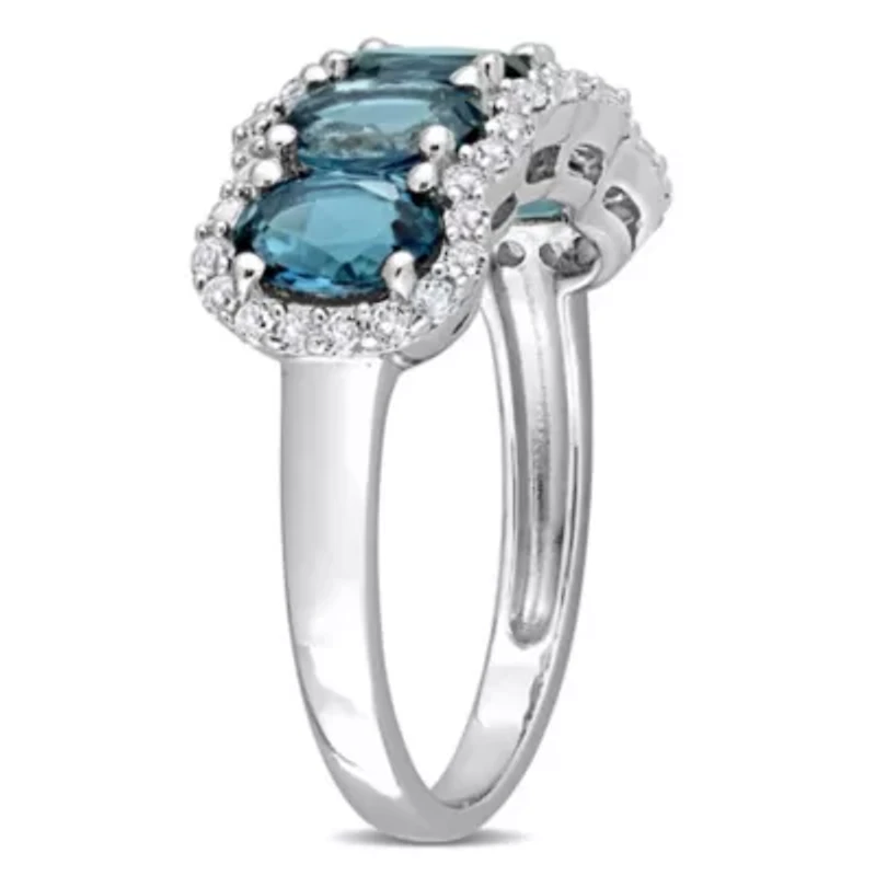 London Blue Topaz & White Ring Sterling Silver