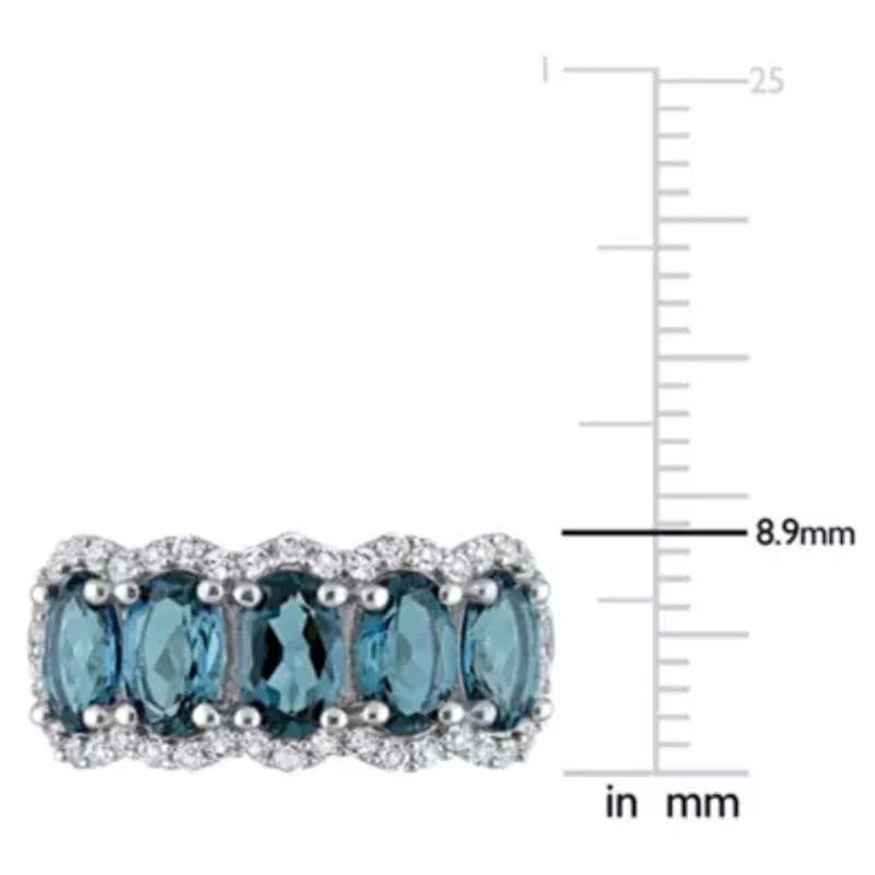 London Blue Topaz & White Ring Sterling Silver