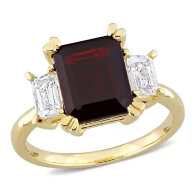 Garnet & White Topaz Ring Yellow Plated Sterling Silver