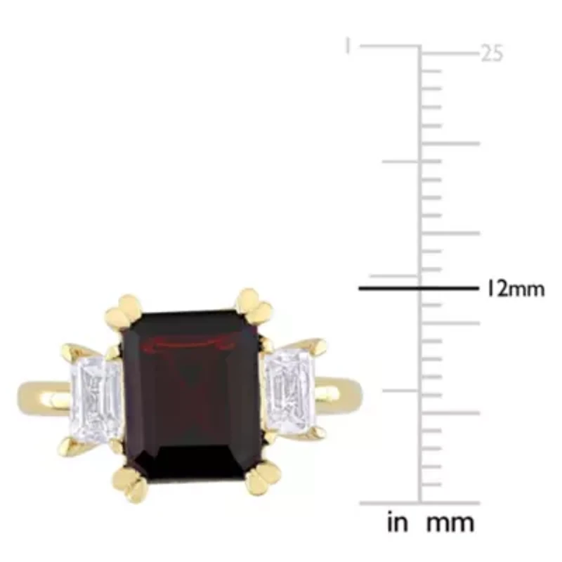 Garnet & White Topaz Ring Yellow Plated Sterling Silver