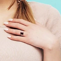 Garnet & White Topaz Ring Yellow Plated Sterling Silver