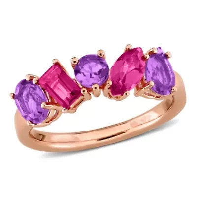 Amethyst & Pink Topaz Ring Rose Plated Sterling Silver