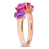 Amethyst & Pink Topaz Ring Rose Plated Sterling Silver
