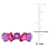 Amethyst & Pink Topaz Ring Rose Plated Sterling Silver