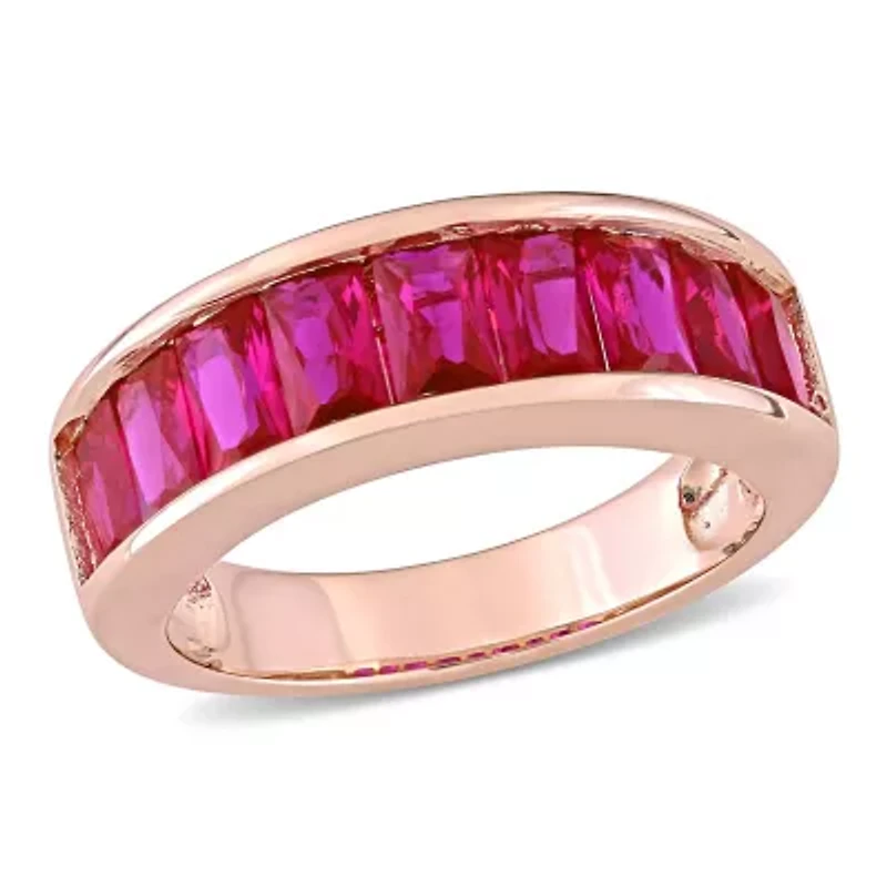 Lab Created Ruby Ring Rose Plated Sterling Silver