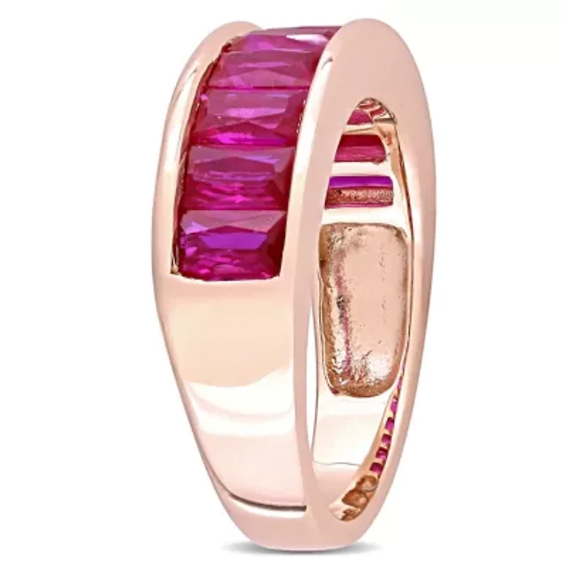 Lab Created Ruby Ring Rose Plated Sterling Silver