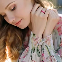 Lab Created Ruby Ring Rose Plated Sterling Silver