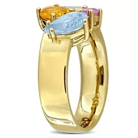 Madeira Citrine, Sky Blue Topaz, Pink Amethyst & Green Quartz Ring Yellow Plated Sterling Silver
