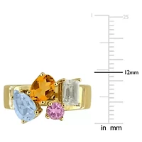 Madeira Citrine, Sky Blue Topaz, Pink Amethyst & Green Quartz Ring Yellow Plated Sterling Silver