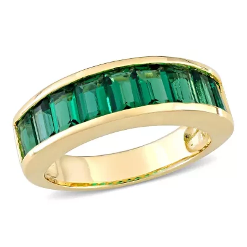 Lab Created Emerald Ring Yellow Plated Sterling Silver