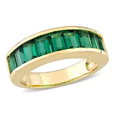 Lab Created Emerald Ring Yellow Plated Sterling Silver