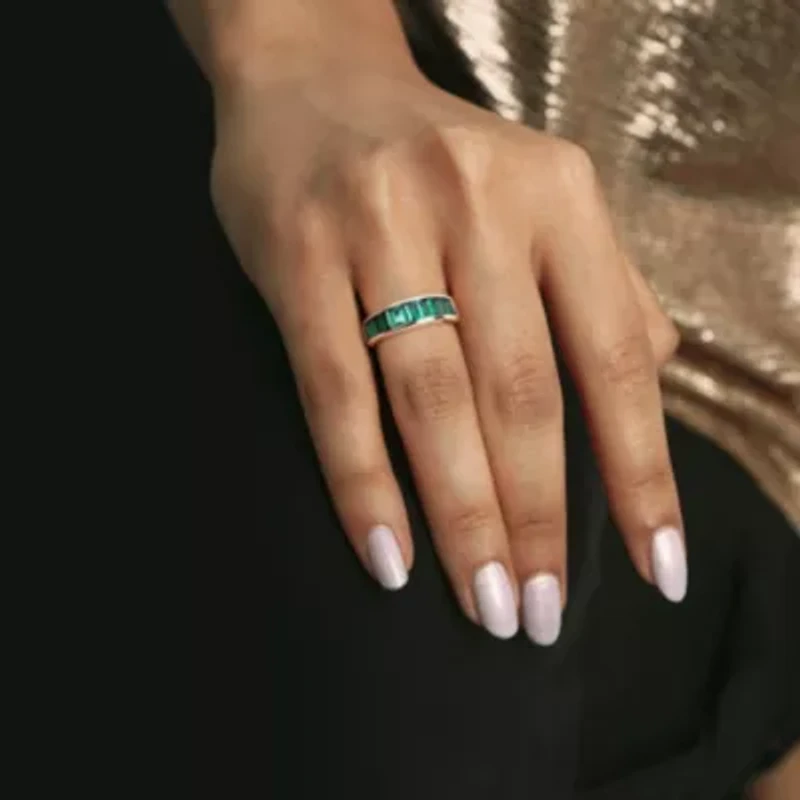 Lab Created Emerald Ring Yellow Plated Sterling Silver