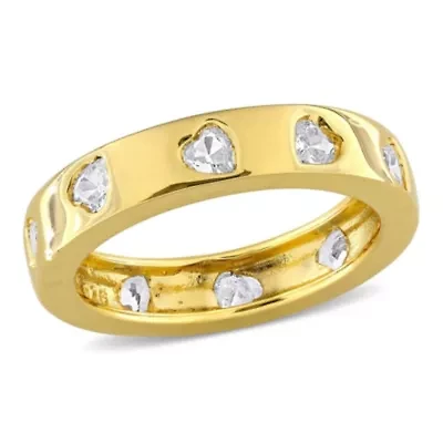 Lab Created White Sapphire Ring Yellow Plated Sterling Silver