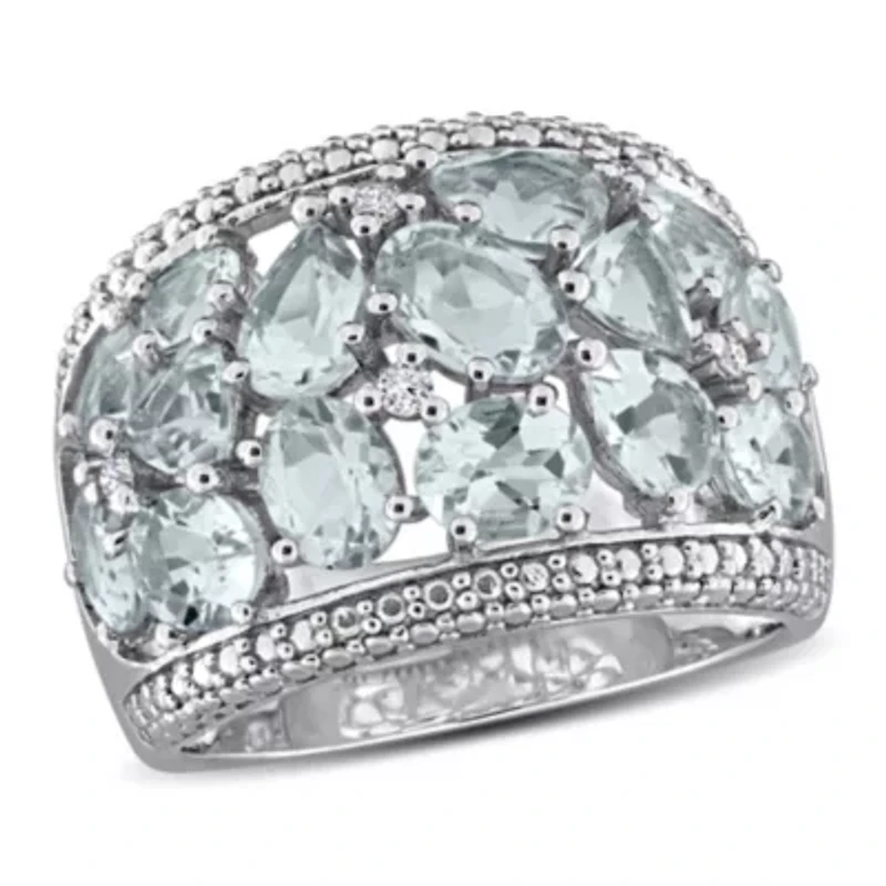 Diamond & Aquamarine Ring Sterling Silver