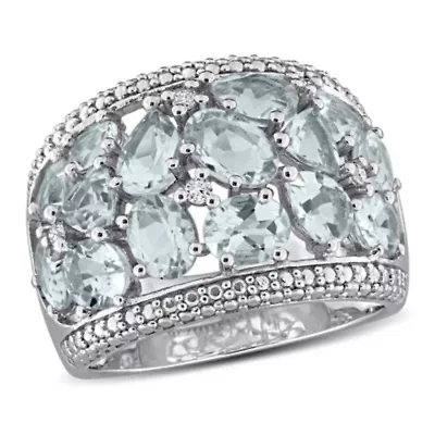 Diamond & Aquamarine Ring Sterling Silver