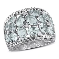 Diamond & Aquamarine Ring Sterling Silver