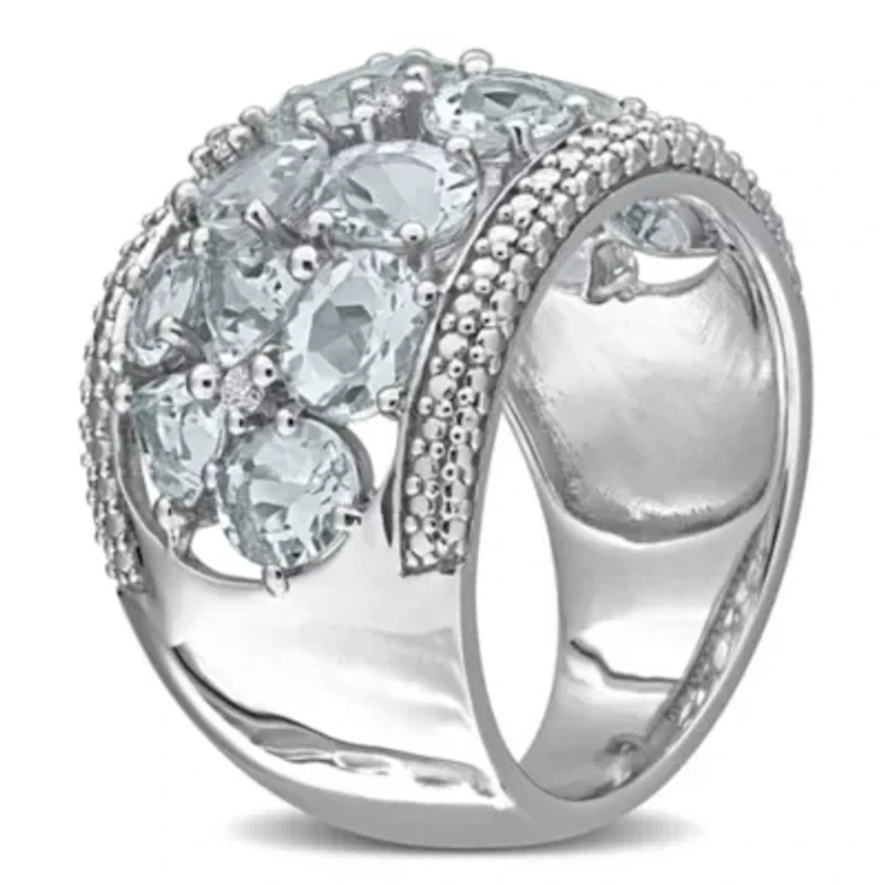 Diamond & Aquamarine Ring Sterling Silver