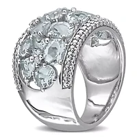 Diamond & Aquamarine Ring Sterling Silver