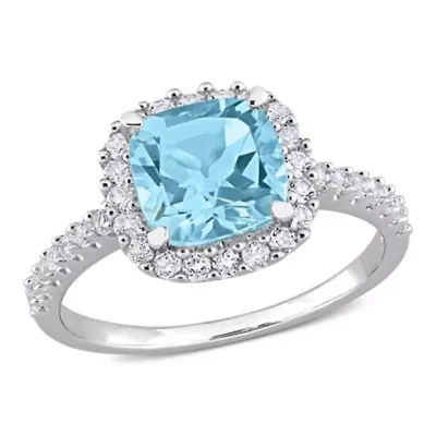 Sky Blue Topaz & White Ring Sterling Silver
