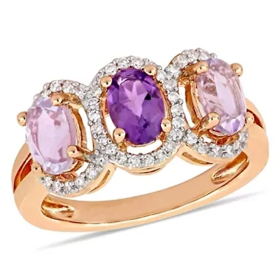 Diamond & Rose de France Amethyst Africa Ring Plated Sterling Silver