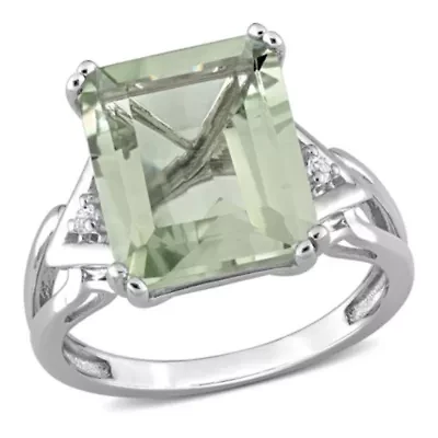 Green Quartz & White Topaz Ring Sterling Silver
