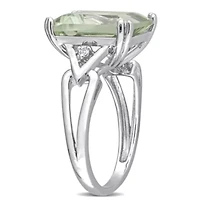 Green Quartz & White Topaz Ring Sterling Silver