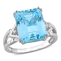 Sky Blue & White Topaz Ring Sterling Silver
