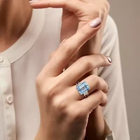 Sky Blue & White Topaz Ring Sterling Silver
