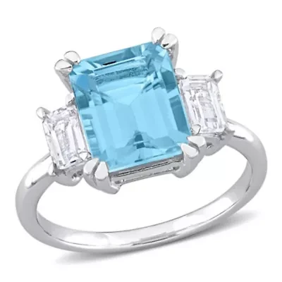 Sky Blue & White Topaz Ring Sterling Silver