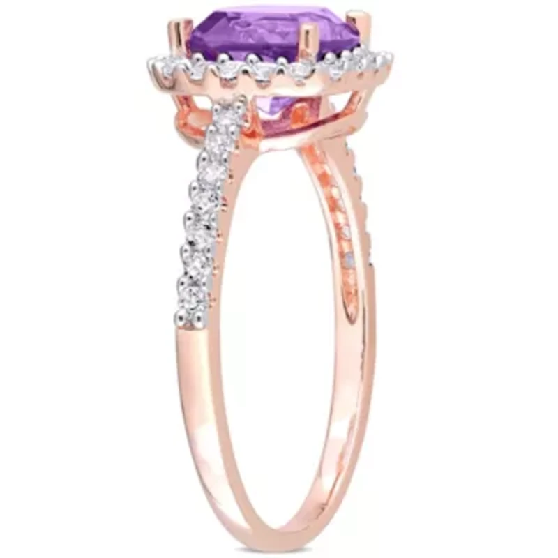 Amethyst & White Topaz Ring Rose Plated Sterling Silver