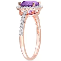 Amethyst & White Topaz Ring Rose Plated Sterling Silver
